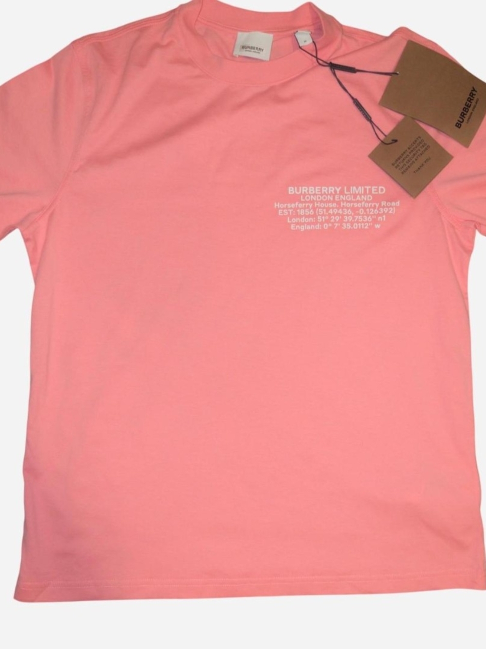 Burberry Pink Short Sleeve Logo Chest Print Tee